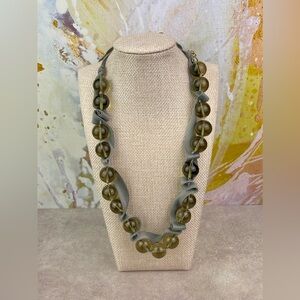 J Crew Beaded Glass Gray Ribbon Tie Closure Necklace